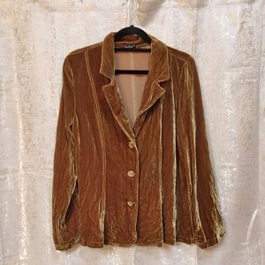 Loco Lindo Moss Green Silk Velvet Button Down Blouse